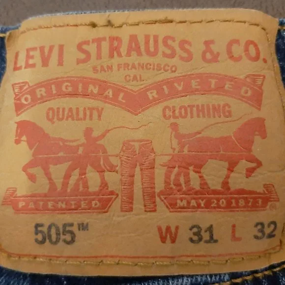 Levi's 505 Regular Fit Blue Denim Jeans Dark Stonewash - Men's 31x32 - Picture 3 of 5